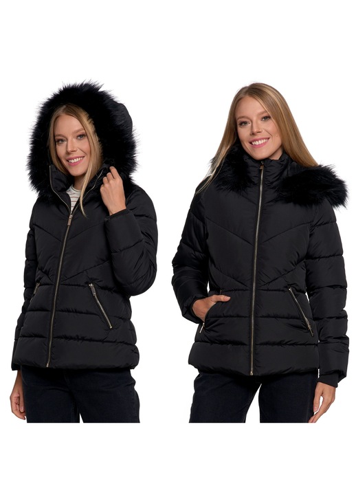 Geaca dama Moraj matlasata cu gluga si blana, Negru