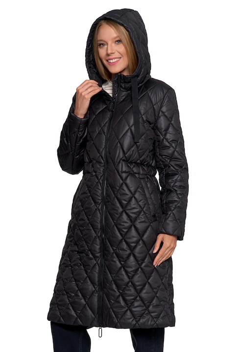 Női hosszú kabát, Moraj, kapucnis, steppelt, őszi, 3XL