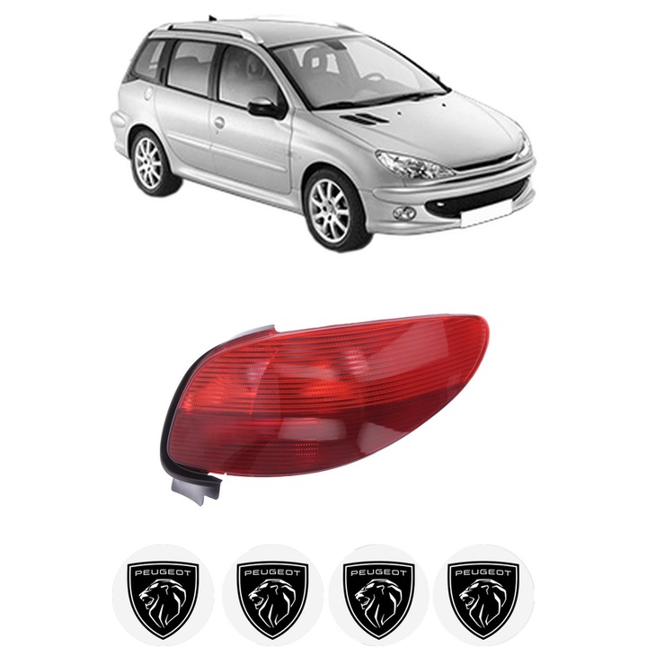 Lampa Stop Spate Dreapta PEUGEOT 206 SW (2E/K) din 2002-2008, Auto, DEPO, 4x Stickere auto cu PEUGEOT