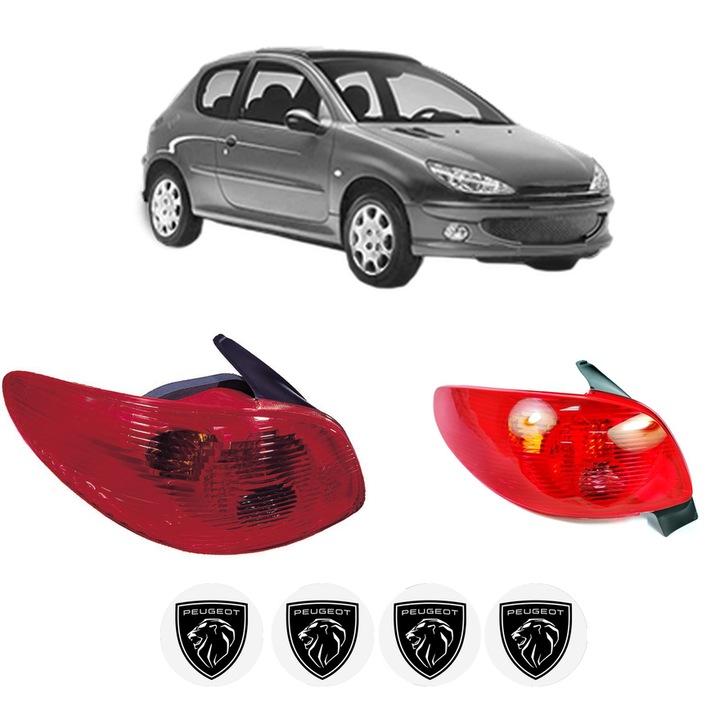Set Stopuri Spate Stanga Dreapta PEUGEOT 206 Hatchback (2A/C) din 1998-2012, Auto, DEPO, 4x Stickere auto cu PEUGEOT