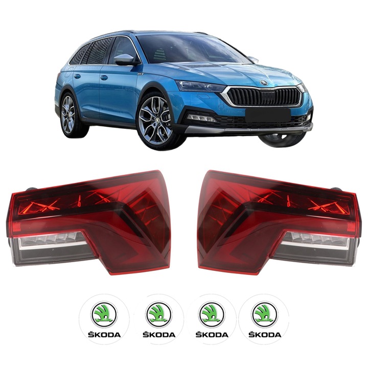 Set Stopuri Spate Stanga Dreapta SKODA OCTAVIA IV (NX3, NN3, PV3) din 2020-2024, Auto, DEPO, 4x Stickere auto cu SKODA