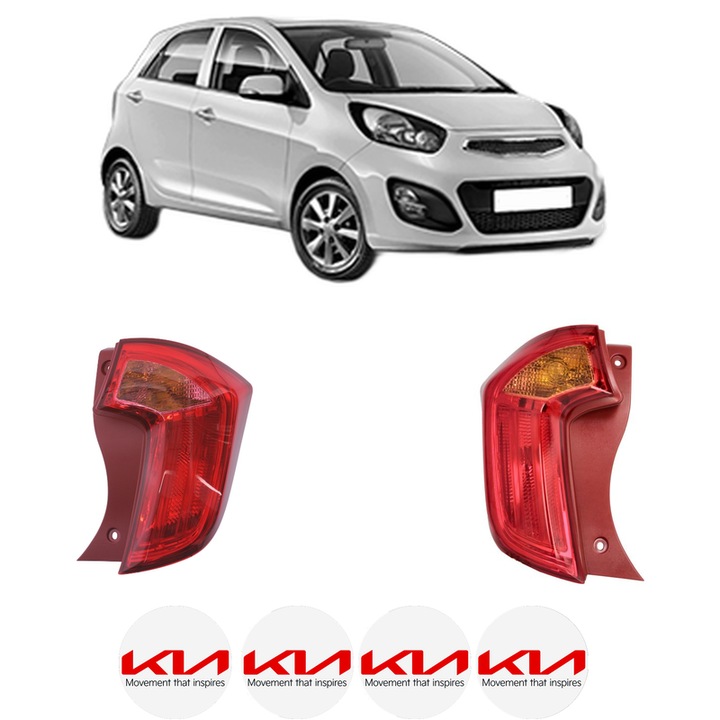 Set Stopuri Spate Stanga Dreapta KIA PICANTO II (TA) din 2011-2017, Auto, DEPO, 4x Stickere auto cu KIA