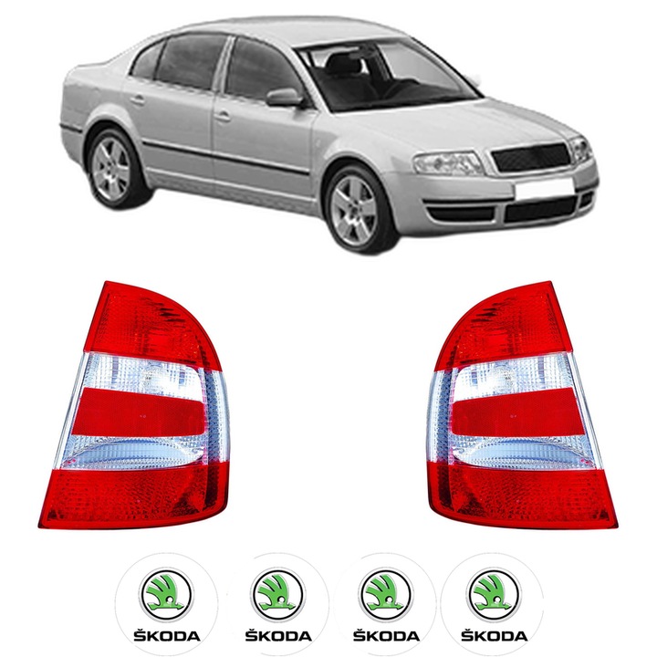 Set Stopuri Spate Stanga Dreapta SKODA SUPERB I (3U4) din 2001-2008, Auto, DEPO, 4x Stickere auto cu SKODA