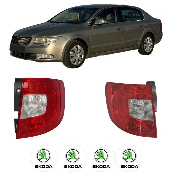 Set Stopuri Spate Stanga Dreapta SKODA SUPERB II Estate (3T5) din 2009-2015, Auto, DEPO, 4x Stickere auto cu SKODA