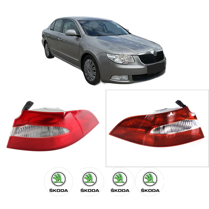 Set Stopuri Spate Stanga Dreapta SKODA SUPERB II (3T4) din 2008-2015, Auto, DEPO, 4x Stickere auto cu SKODA