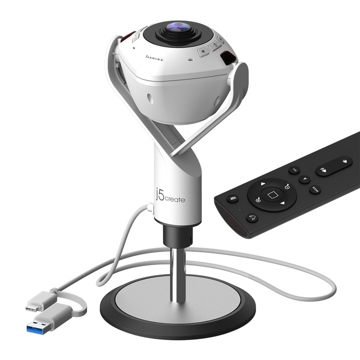 Уеб камера J5create 1080P, функция свободни ръце, интелигентно проследяване, дистанционно управление