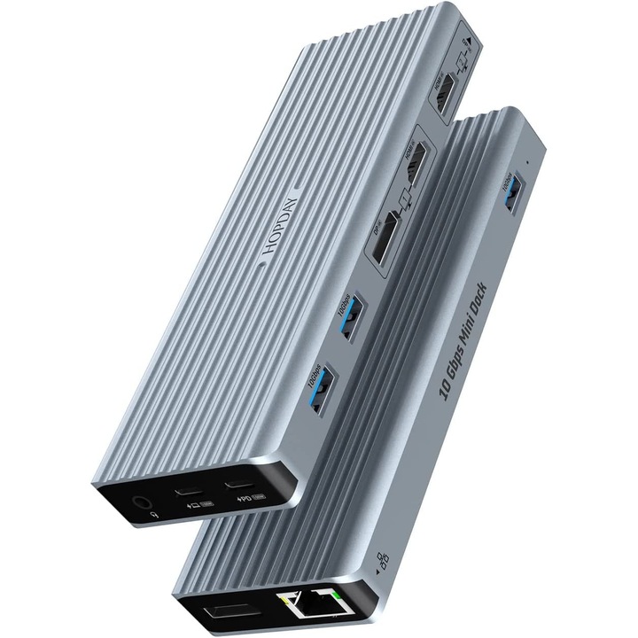 Hub USB C 11 în 1 HOPDAY, Docking Station Triple Display, 4K HDMI/DP, 10 Gbps, 100 W, 6, 81x4, 49x1, 06 cm