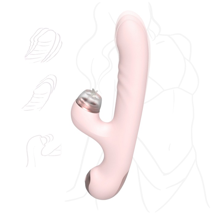 Vibrator cu stimulare punctul G si C, 9 moduri de vibrare, 3 capete interschimbabile cu functii diferite, Moduri telescopice diferite, Silicon medical + ABS