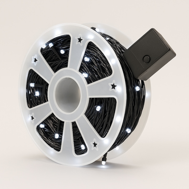 Instalatie luminoasa LED 30M, lumina alb rece, 180 LED, cu 8 moduri de iluminare si controller, IP44, pentru interior si exterior, 220V