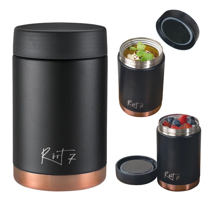 Recipient termic pentru alimente, Root7, din otel inoxidabil, fara BPA, 500 ml, Culoare Black