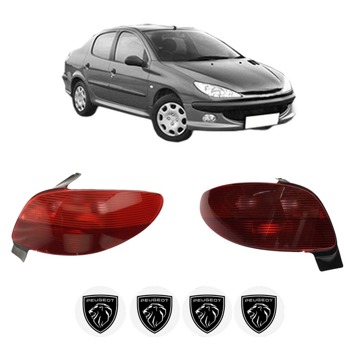 Set Stopuri Spate Stanga Dreapta PEUGEOT 206 Saloon din 2007-2008, Auto, DEPO, 4x Stickere auto cu PEUGEOT