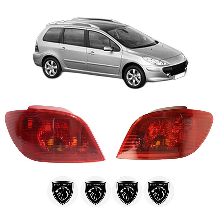 Set Stopuri Spate Stanga Dreapta PEUGEOT 307 SW (3H) din 2002-2009, Auto, TYC, 4x Stickere auto cu PEUGEOT