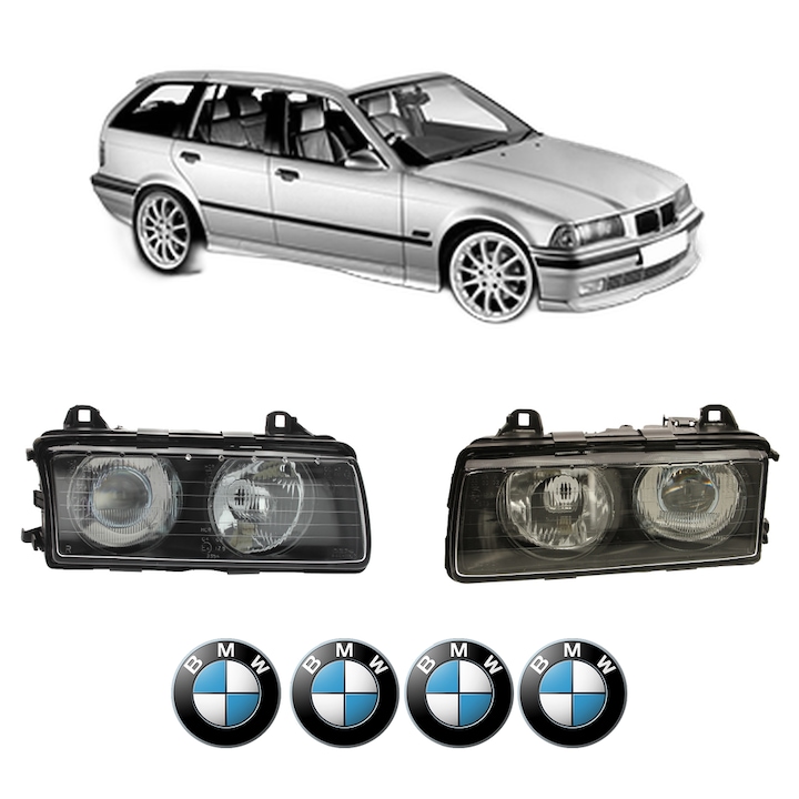 Set Faruri Stanga Dreapta Fata BMW Seria 3 Touring (E36) din 1995-1999, Auto, DEPO, 4x Stickere auto cu BMW