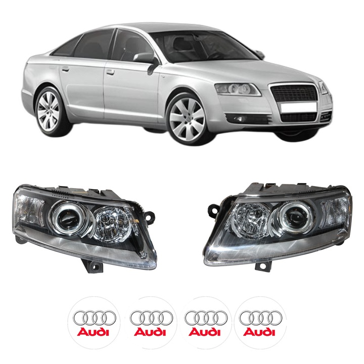 Set Faruri Stanga Dreapta Fata AUDI A6 C6 (4F2) din 2004-2011, Auto, DEPO, 4x Stickere auto cu AUDI