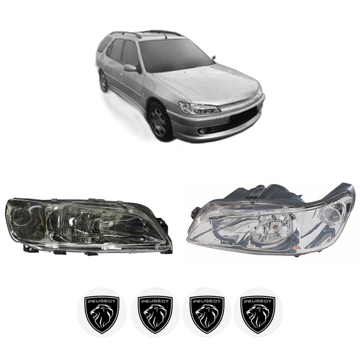 Set Faruri Stanga Dreapta Fata PEUGEOT 306 Estate Van (N_, 7_) din 1997-2000, Auto, DEPO, 4x Stickere auto cu PEUGEOT