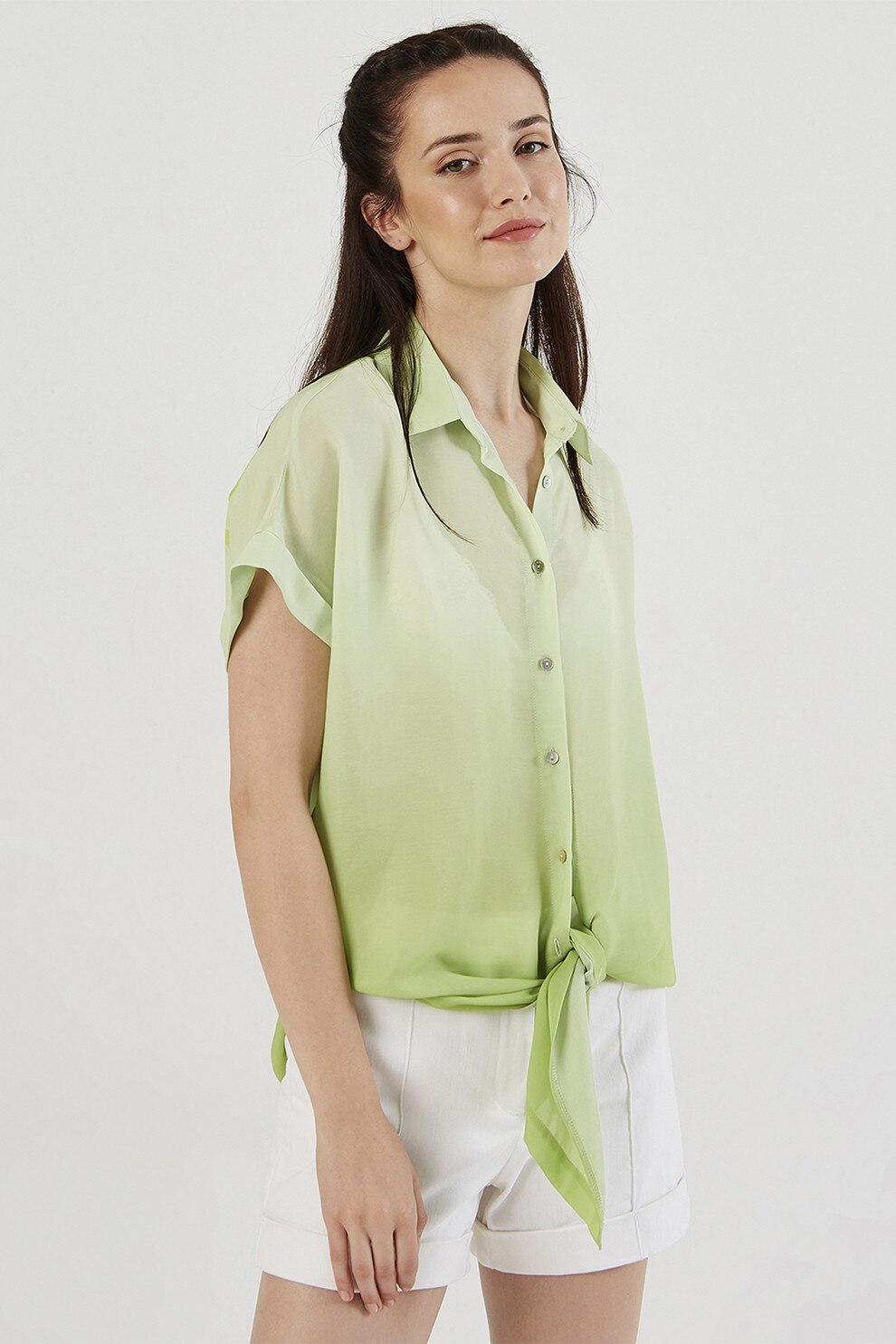 Just Like You, Camasa semitransparenta cu model, Verde pal, 38