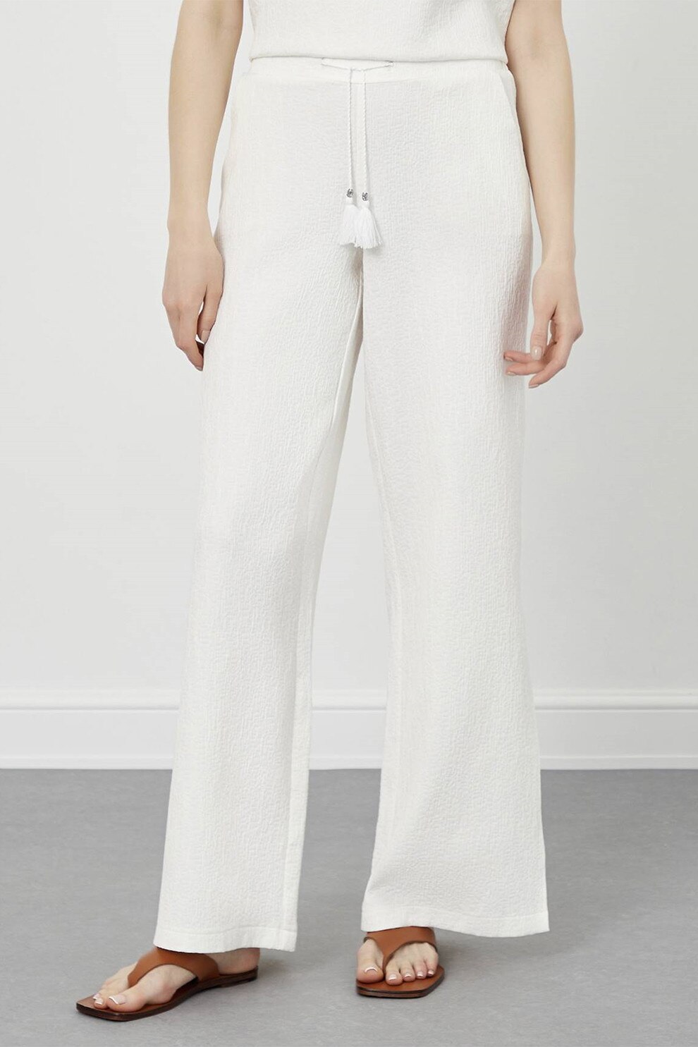 Just Like You, Pantaloni texturati cu croiala ampla, Alb, 34