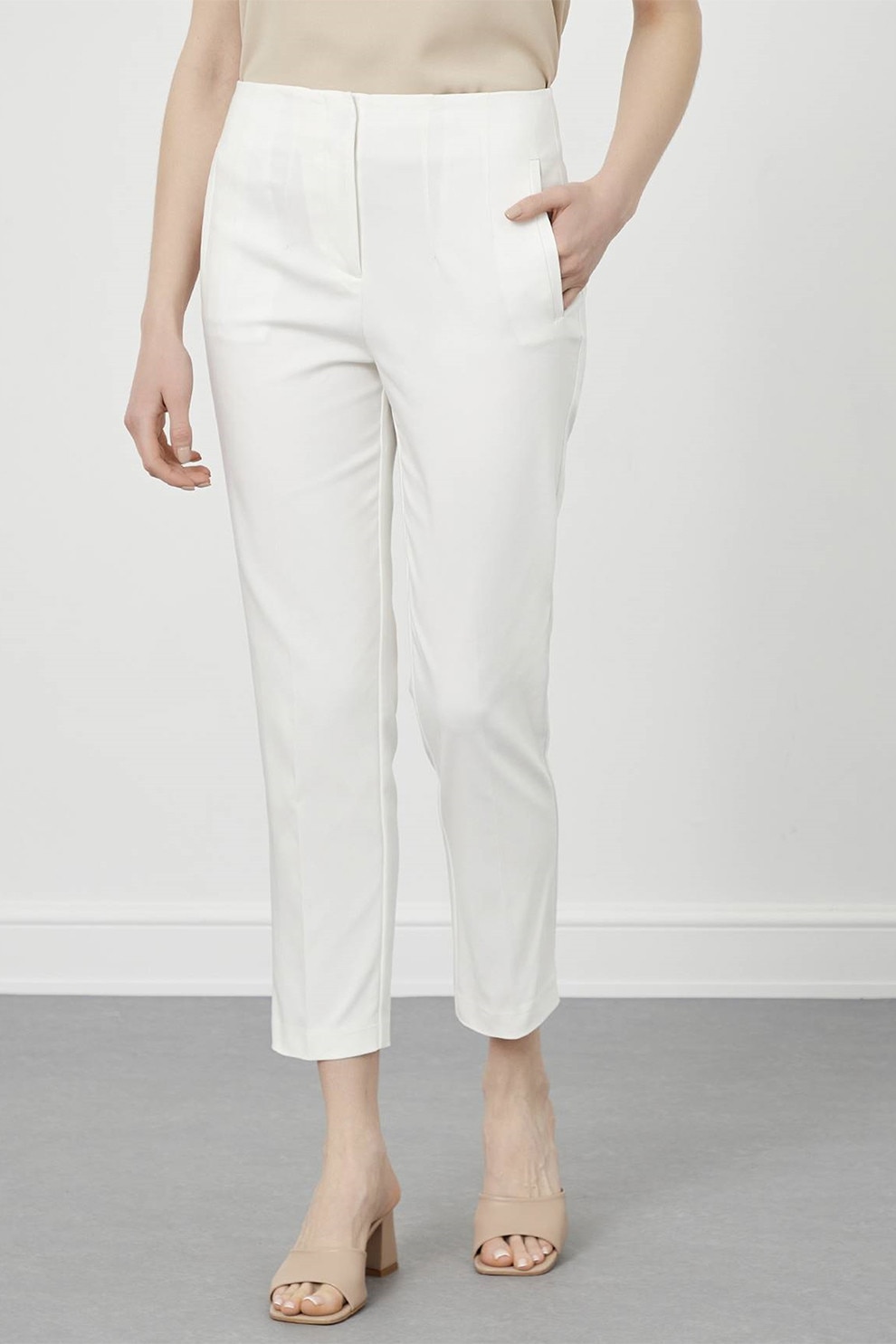 Just Like You, Pantaloni crop cu talie inalta, Alb optic, 38