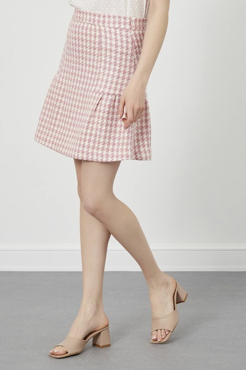 Just Like You, Fusta evazata cu model in carouri, Alb/Roz prafuit