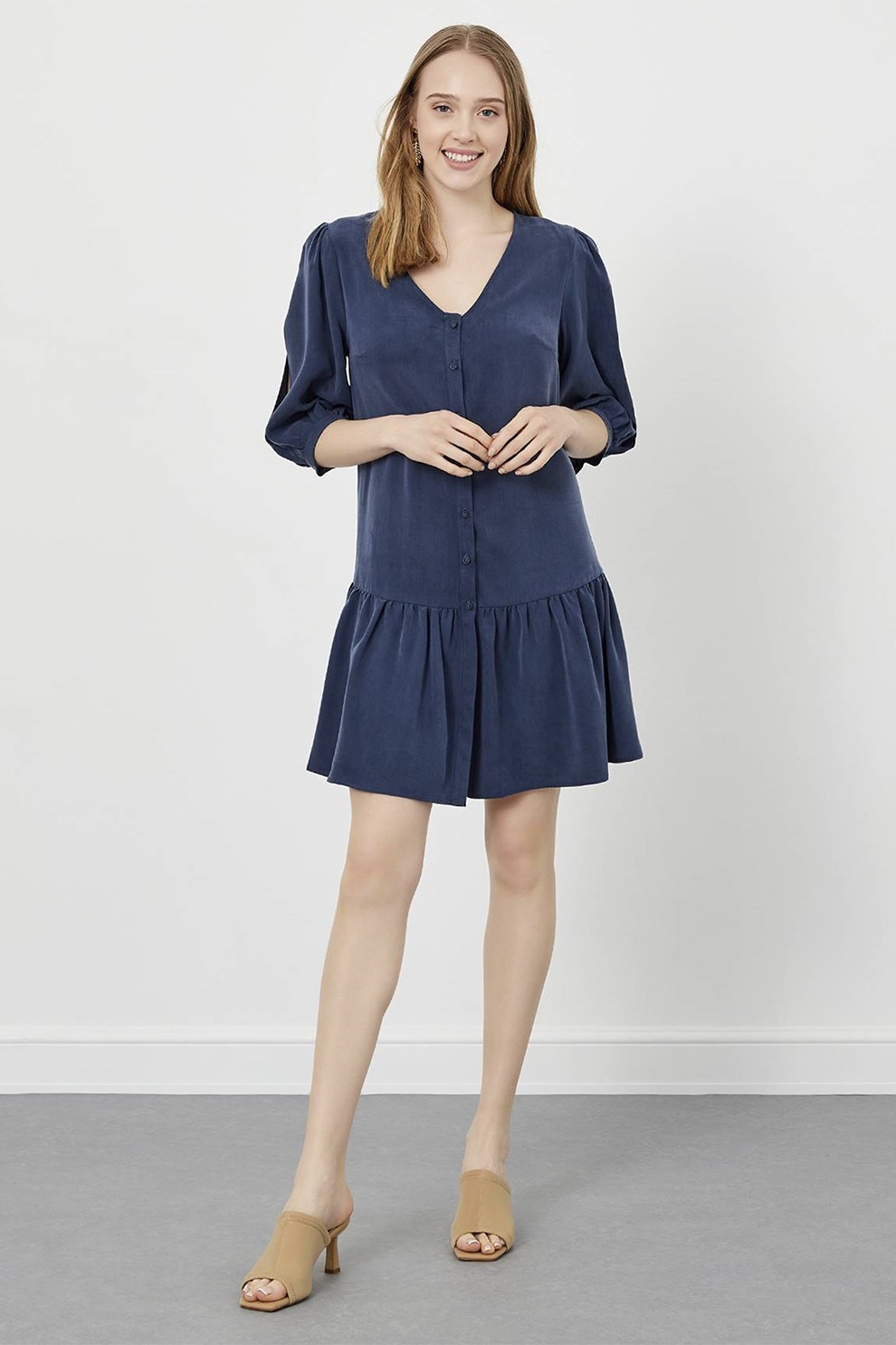 Just Like You, Rochie lejera cu maneci 3/4, Albastru inchis, 34