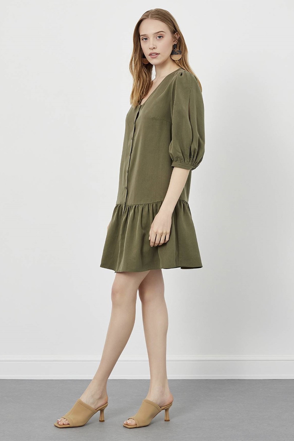 Just Like You, Rochie lejera cu maneci 3/4, Kaki, 34