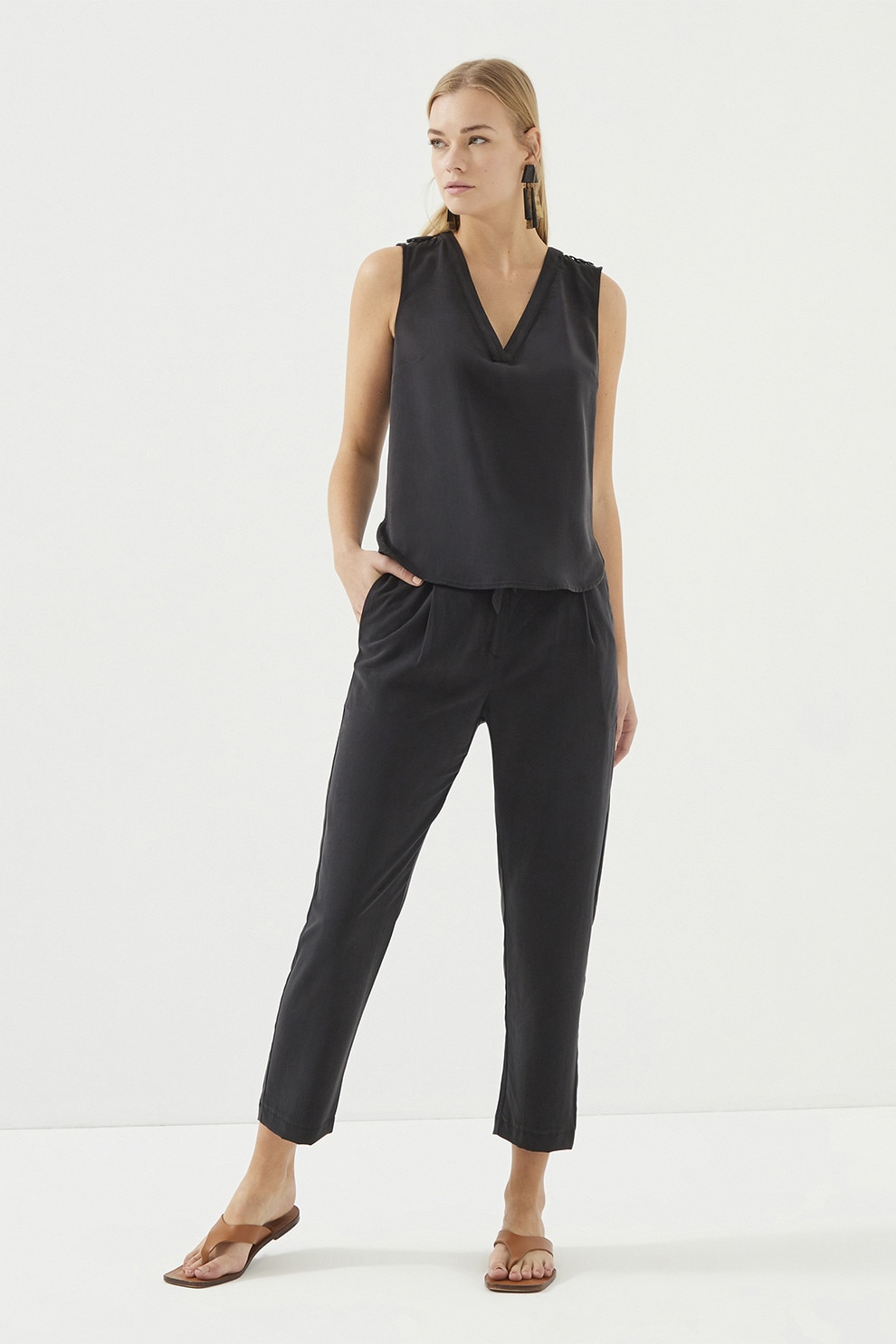 Just Like You, Pantaloni crop cu buzunare laterale, Negru, 36