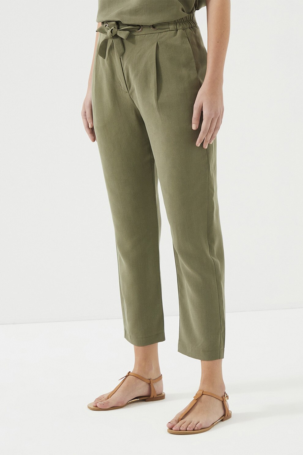 Just Like You, Pantaloni crop cu buzunare laterale, Kaki, 40