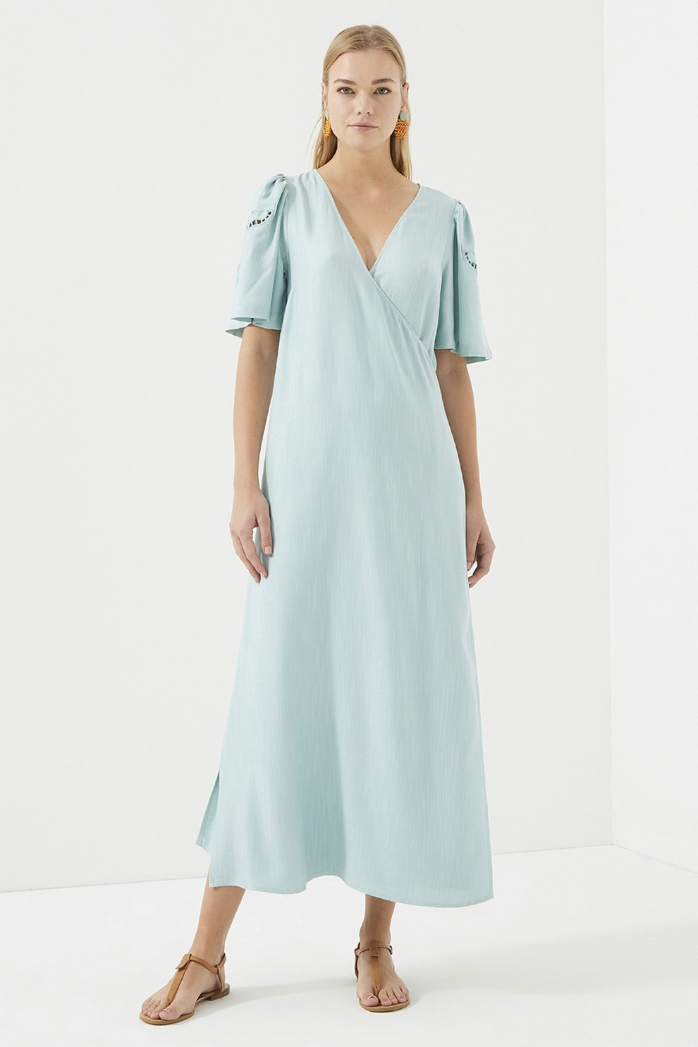 Just Like You, Rochie maxi cu maneci fluture, Verde menta, 38