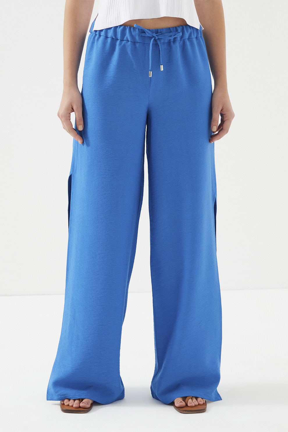 Just Like You, Pantaloni cu croiala ampla si slituri laterale, Albastru royal, 38