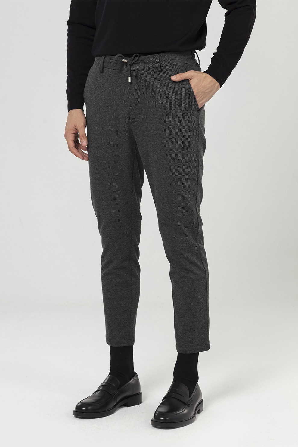 Just Like You, Pantaloni conici crop, Negru, Gri inchis, M