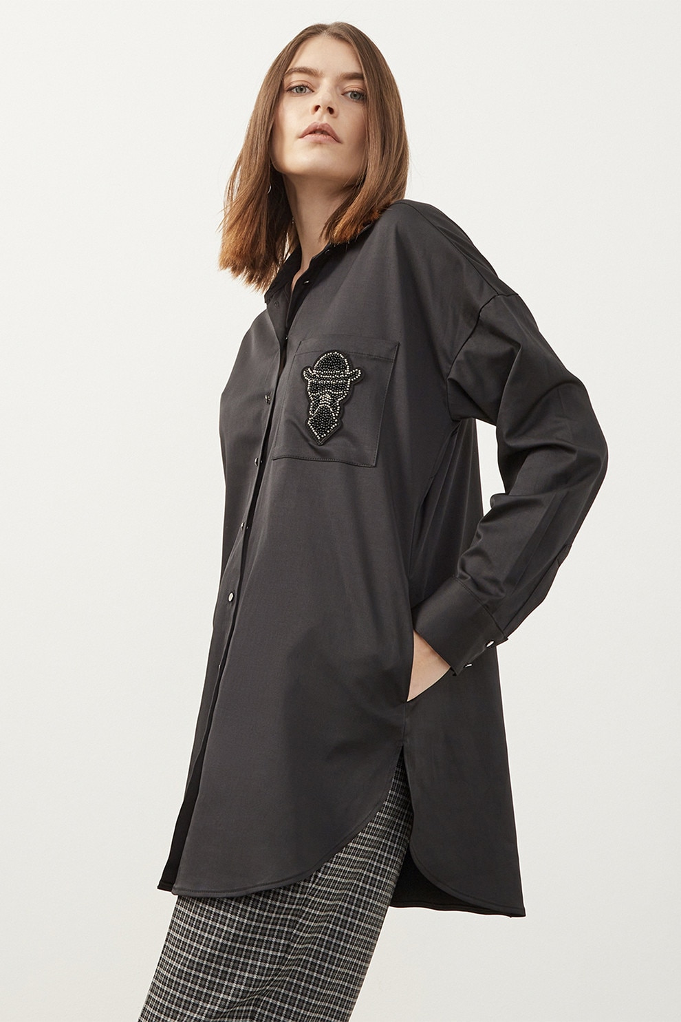 Just Like You, Camasa vaporoasa cu guler clasic, Negru stins, 34