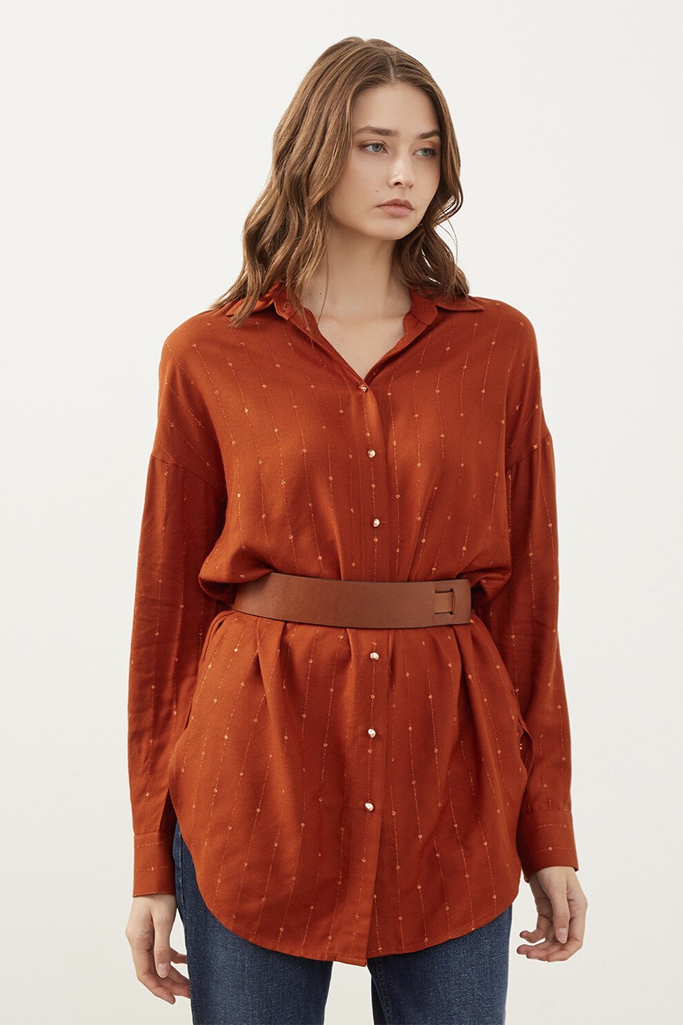 Just Like You, Camasa vaporoasa cu guler clasic, Rosu vermillion, 38