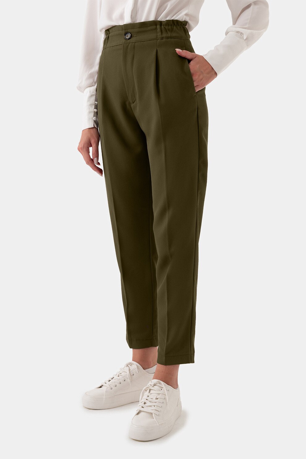 Just Like You, Pantaloni crop cu talie inalta, Kaki, 36