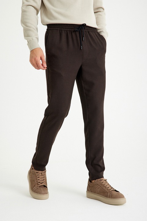 Just Like You, Pantaloni cu model houndstooth si snur in talie, Maro inchis/Negru