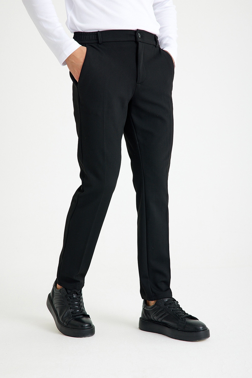 Just Like You, Pantaloni slim fit cu talie elastica, Negru, XL