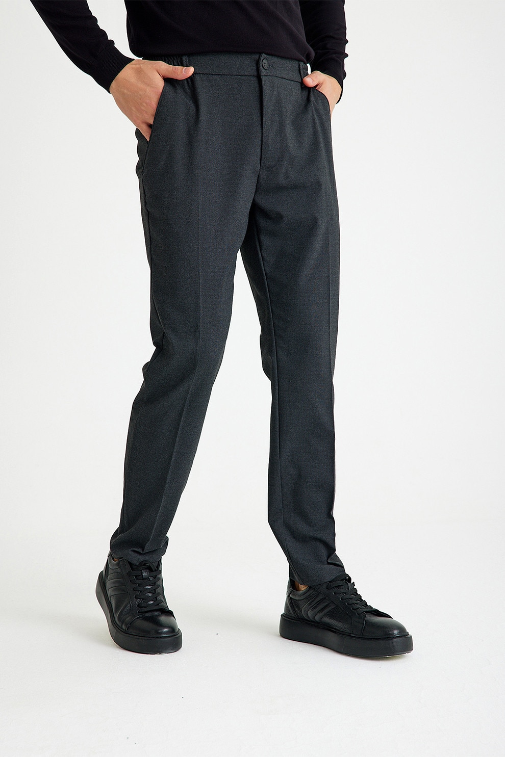 Just Like You, Pantaloni conici cu talie elastica, Gri carbune, XL