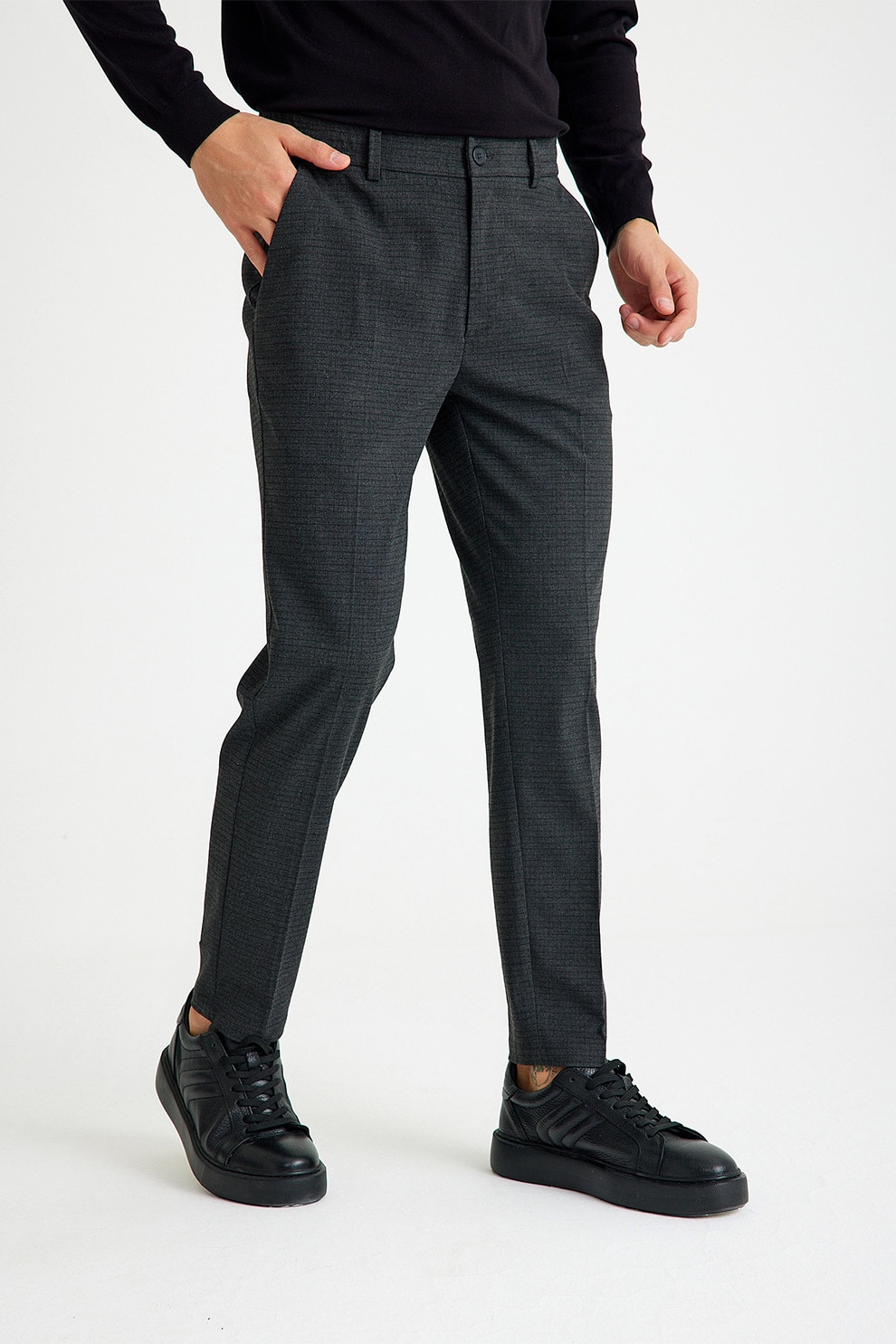 Just Like You, Pantaloni in carouri cu buzunare oblice, Gri carbune, XL