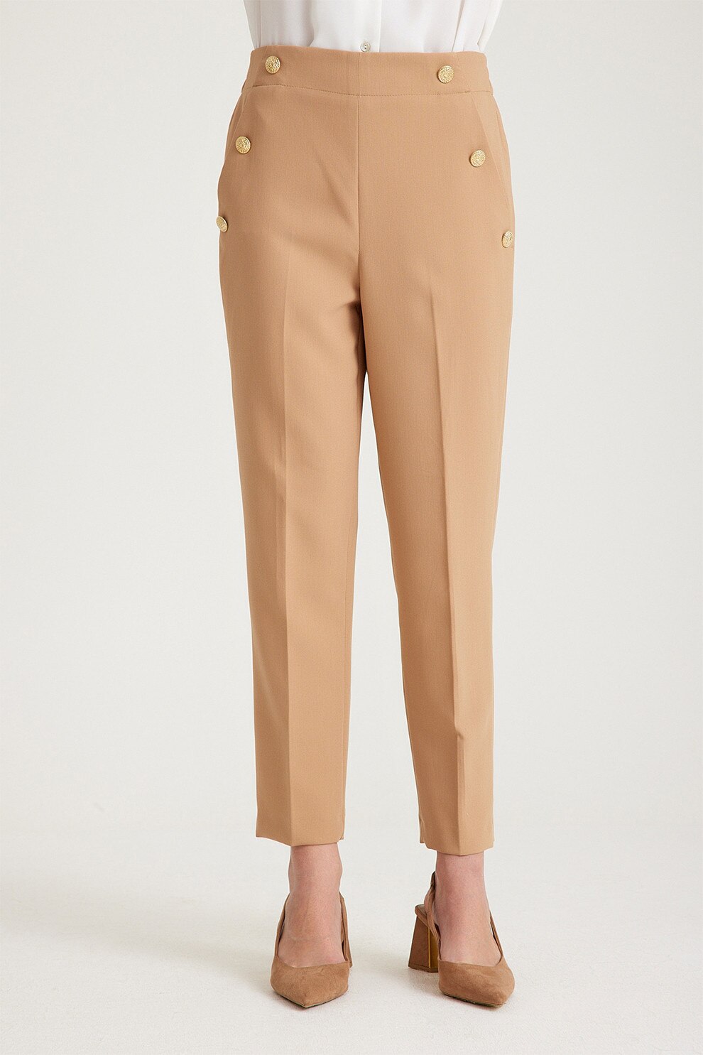 Just Like You, Pantaloni cu talie inalta si elastica, Portocaliu deschis, 34