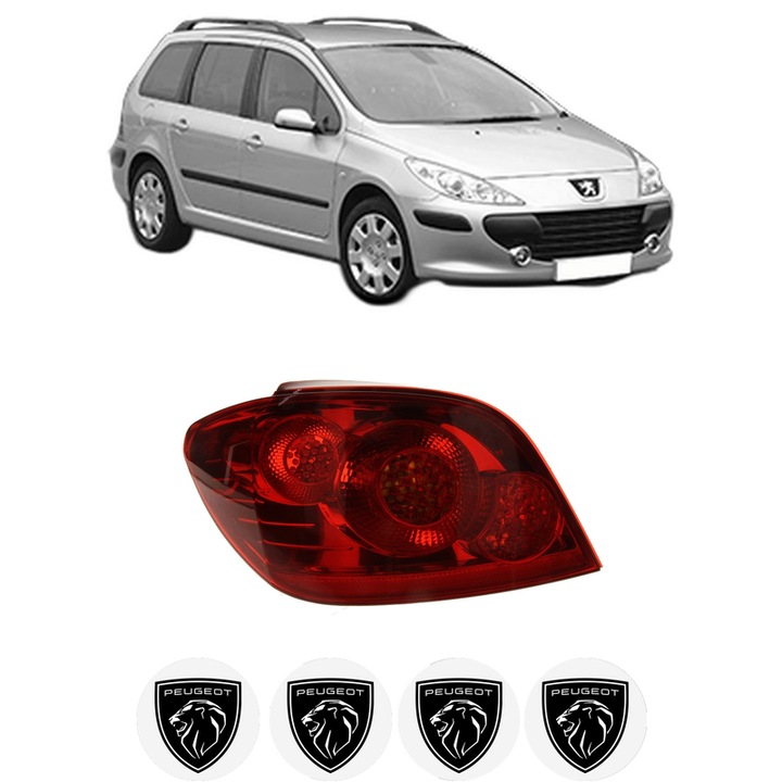 Lampa Stop Spate Stanga PEUGEOT 307 Break (3E) din 2002-2009, Auto, DEPO, 4x Stickere auto cu PEUGEOT