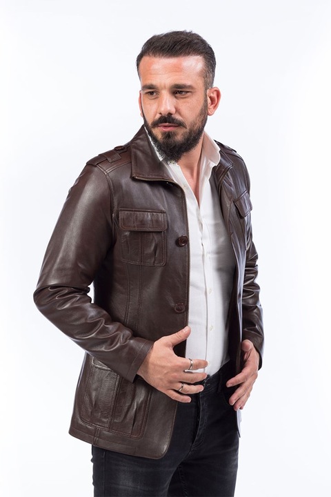Jachetă de piele pentru bărbați, Jacket Club, maro, mărimea S