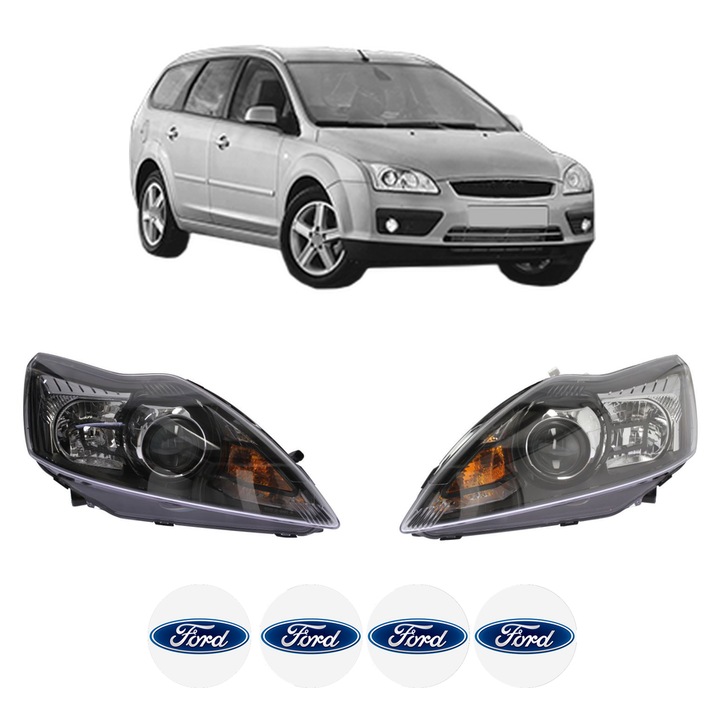 Set Faruri Stanga Dreapta Fata FORD FOCUS II Turnier (DA_, FFS, DS) din 2004-2012, Auto, TYC, 4x Stickere auto cu FORD