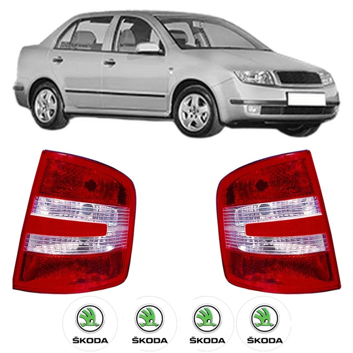 Set Stopuri Spate Stanga Dreapta SKODA FABIA I Saloon (6Y3) din 1999-2007, Auto, DEPO, 4x Stickere auto cu SKODA
