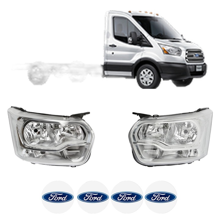 Set Faruri Stanga Dreapta Fata FORD TRANSIT V363 Platform/Chassis (FED, FFD) din 2013-2024, Auto, TYC, 4x Stickere auto cu FORD