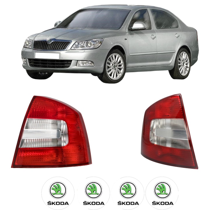 Set Stopuri Spate Stanga Dreapta SKODA OCTAVIA II (1Z3) din 2004-2013, Auto, DEPO, 4x Stickere auto cu SKODA