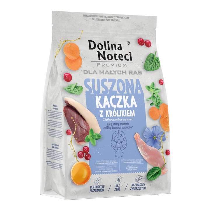 Hrana uscata premium Dolina Noteci pentru caini adulti de talie mica, rata si iepure, 3 kg