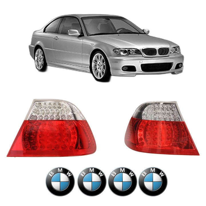 Set Stopuri Spate Stanga Dreapta BMW Seria 3 Coupe (E46) din 1998-2006, Auto, DEPO, 4x Stickere auto cu BMW