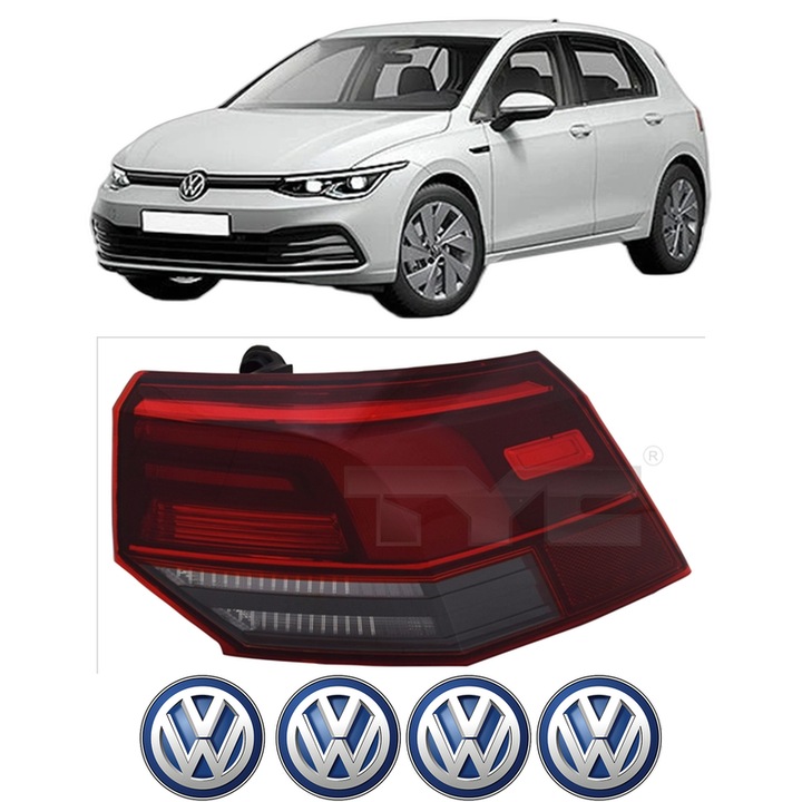 Lampa Stop Spate Dreapta Volkswagen GOLF VIII (CD1, DA1) din 2019-2024, Auto, TYC, 4x Stickere auto cu Volkswagen