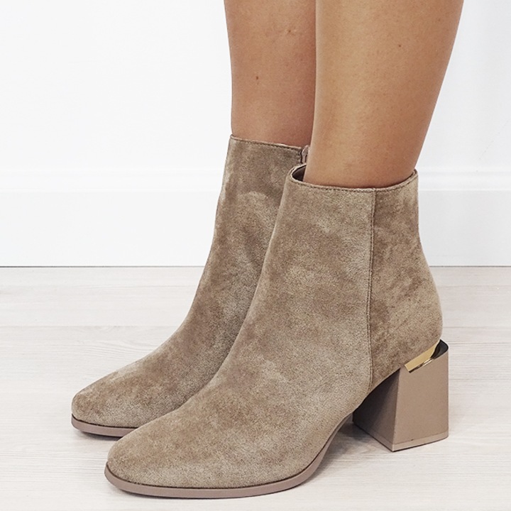 Botine kaki deschis elegante B-7607-2 116 11188, Kaki