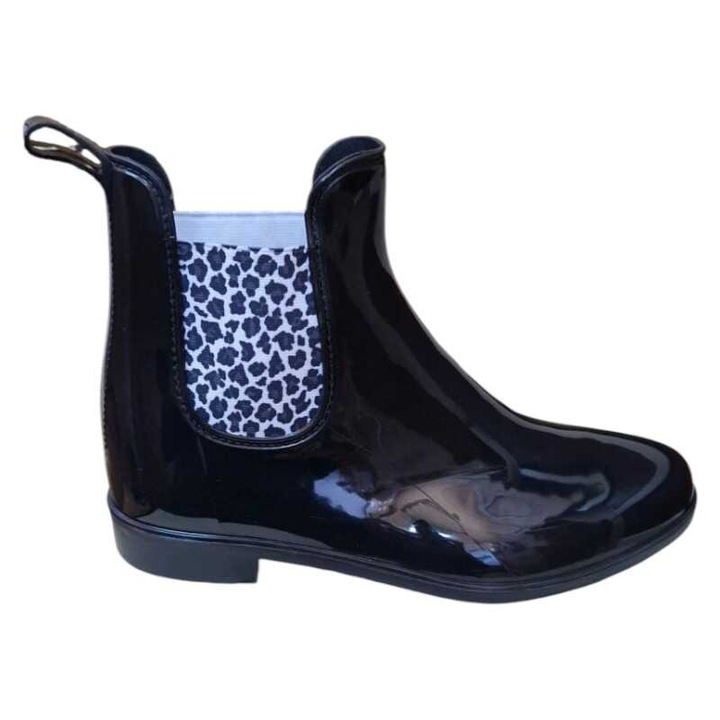 Botine de ploaie pentru femei Confort tip Chelsea cu elastic lateral si agatator la spate cu captuseala textila E6