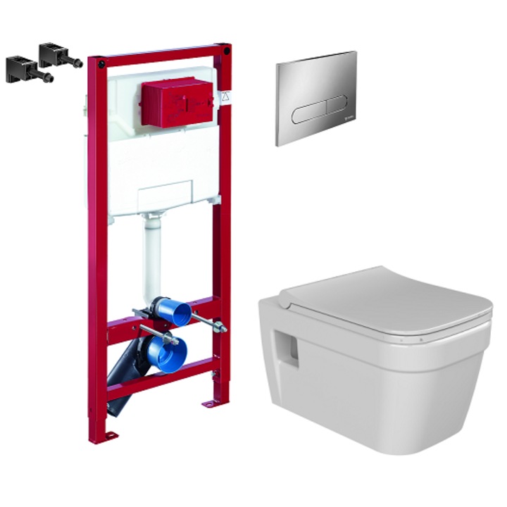 Set 2 in 1 Toaleta Cerastyle Noura Rimless, Schell, capacitate 9 L, capac soft and slim, clapeta crom lucios